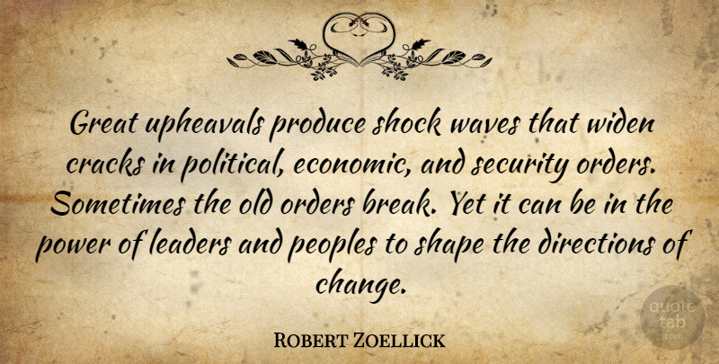 Robert Zoellick Quote About Change, Cracks, Directions, Great, Leaders: Great Upheavals Produce Shock Waves...