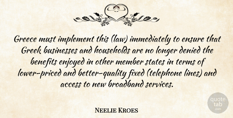 Neelie Kroes Quote About Access, Benefits, Broadband, Businesses, Denied: Greece Must Implement This Law...