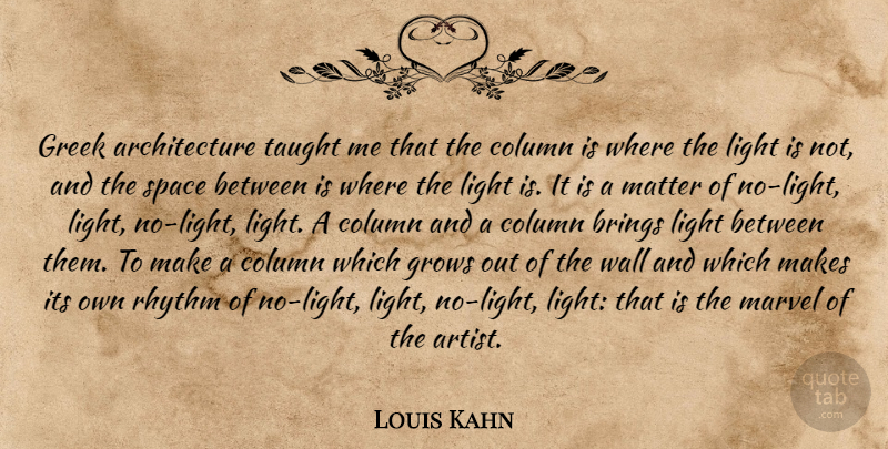 Louis Kahn Quote About Wall, Artist, Space: Greek Architecture Taught Me That...