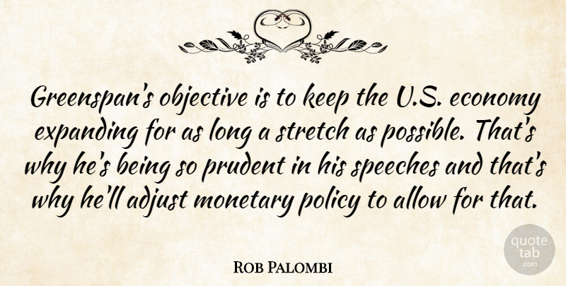Rob Palombi Quote About Adjust, Allow, Economy, Economy And Economics, Expanding: Greenspans Objective Is To Keep...