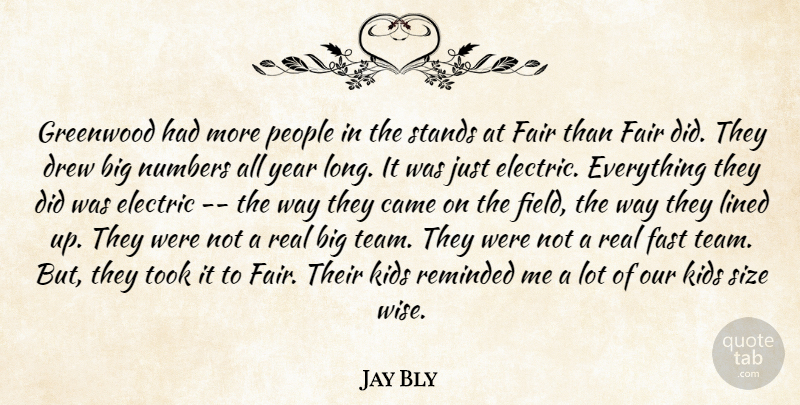 Jay Bly Quote About Came, Drew, Electric, Fair, Fast: Greenwood Had More People In...