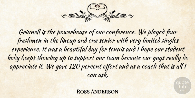 Ross Anderson Quote About Appreciate, Beautiful, Body, Coach, Effort: Grinnell Is The Powerhouse Of...