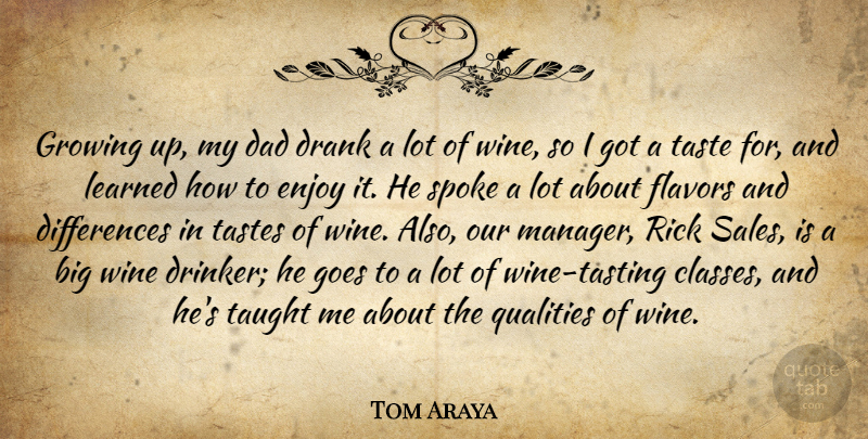 Tom Araya Quote About Dad, Drank, Enjoy, Flavors, Goes: Growing Up My Dad Drank...