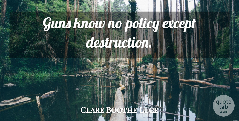 Clare Boothe Luce Quote About Gun, Destruction, Policy: Guns Know No Policy Except...