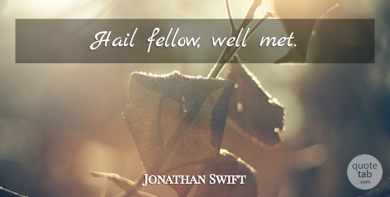 Jonathan Swift Quote About Hail, Mets, Wells: Hail Fellow Well Met...