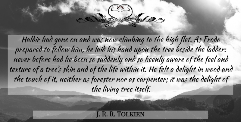 J. R. R. Tolkien Quote About Hands, Climbing, Tree: Haldir Had Gone On And...