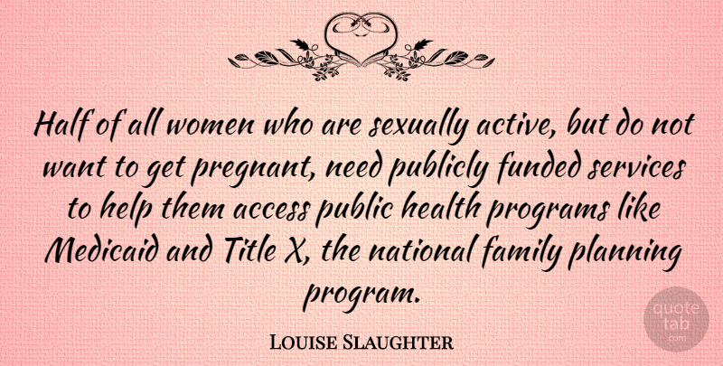 Louise Slaughter Quote About Pregnancy, Needs, Half: Half Of All Women Who...