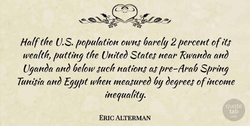 Eric Alterman Quote About Barely, Below, Degrees, Egypt, Half: Half The U S Population...