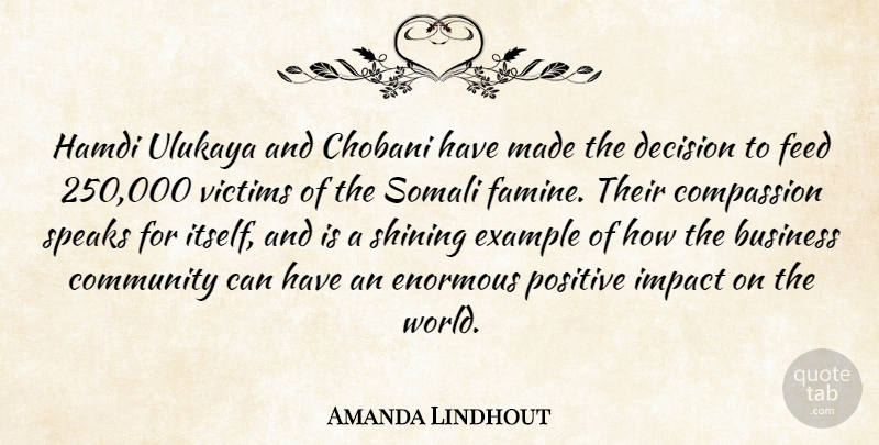 Amanda Lindhout Quote About Business, Community, Compassion, Decision, Enormous: Hamdi Ulukaya And Chobani Have...
