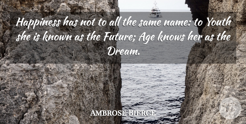 Ambrose Bierce Quote About Happiness, Dream, Names: Happiness Has Not To All...