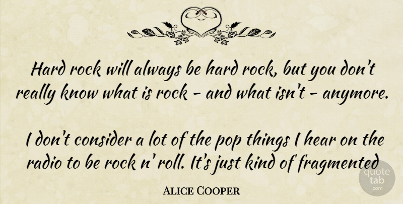 Alice Cooper Quote About Rocks, Radio, Rock N Roll: Hard Rock Will Always Be...