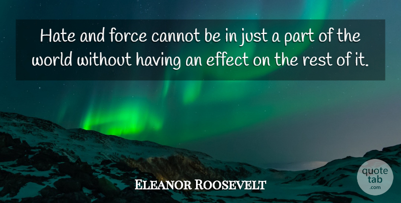 Eleanor Roosevelt Quote About Peace, Hate, Political: Hate And Force Cannot Be...