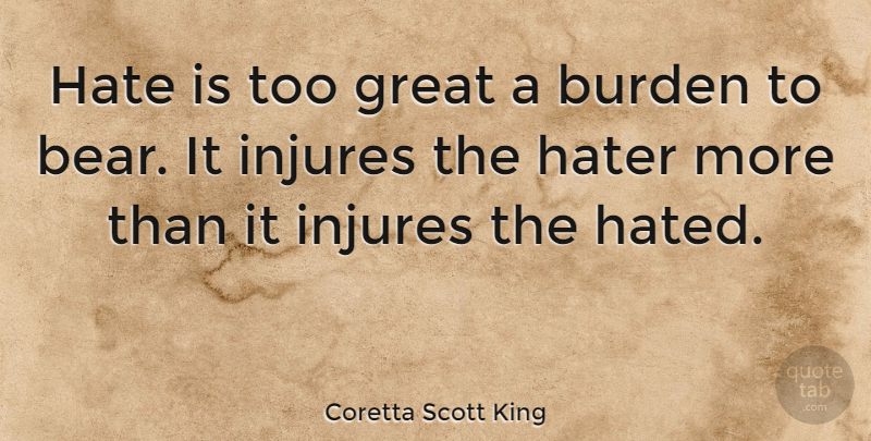 Coretta Scott King Quote About Inspirational, Inspiring, Forgiveness: Hate Is Too Great A...