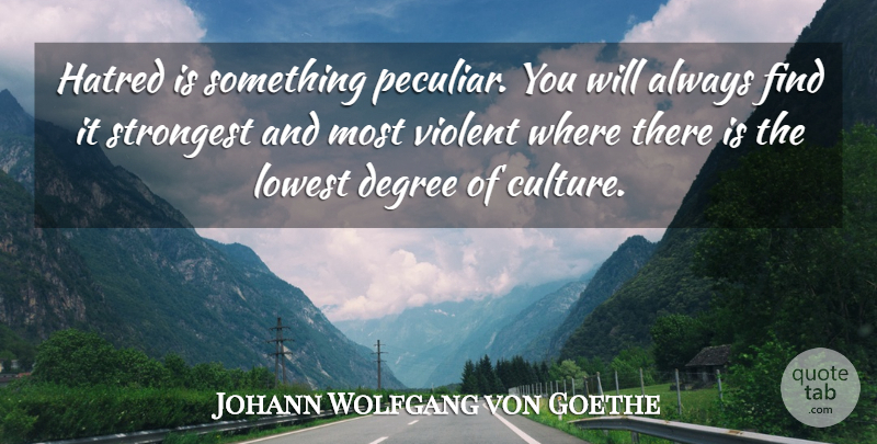 Johann Wolfgang von Goethe Quote About Hate, Hatred, Degrees: Hatred Is Something Peculiar You...