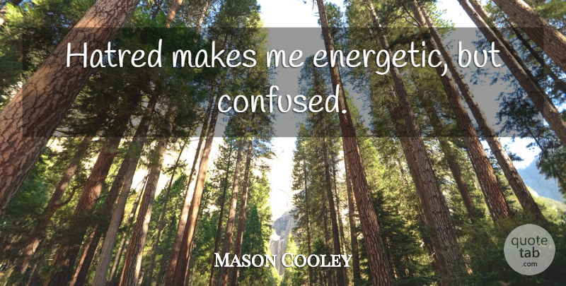 Mason Cooley Quote About Hate, Confused, Hatred: Hatred Makes Me Energetic But...