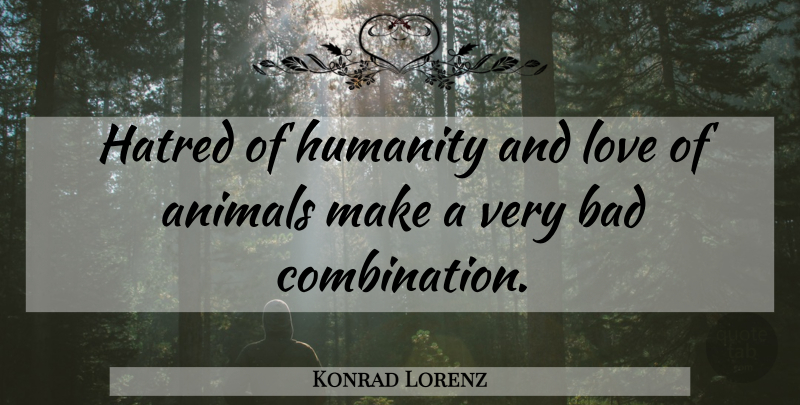 Konrad Lorenz Quote About Animal, Hatred, Humanity: Hatred Of Humanity And Love...