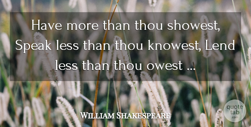 William Shakespeare Quote About Speak Less, Advice, Speak: Have More Than Thou Showest...