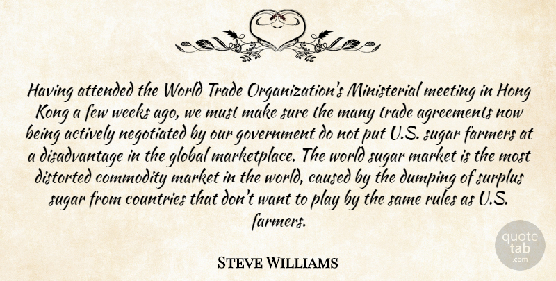 Steve Williams Quote About Actively, Agreements, Attended, Caused, Commodity: Having Attended The World Trade...