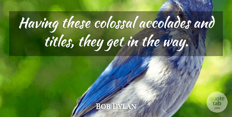 Bob Dylan Quote About Way, Titles, Accolades: Having These Colossal Accolades And...