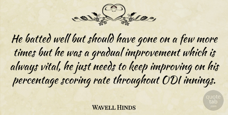 Wavell Hinds Quote About Few, Gone, Gradual, Improvement, Improving: He Batted Well But Should...