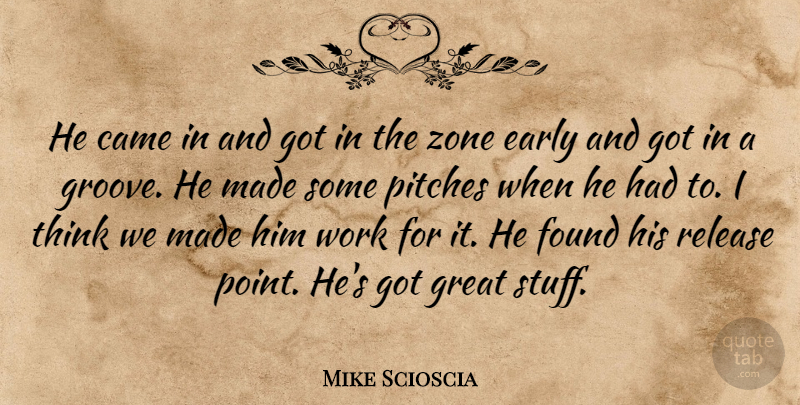 Mike Scioscia Quote About Came, Early, Found, Great, Pitches: He Came In And Got...