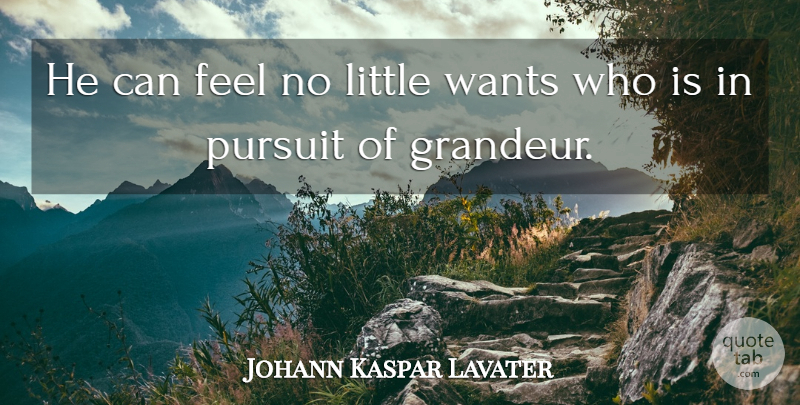 Johann Kaspar Lavater Quote About Want, Littles, Pursuit: He Can Feel No Little...