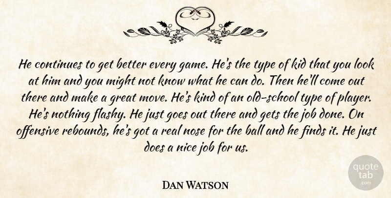 Dan Watson Quote About Ball, Continues, Finds, Gets, Goes: He Continues To Get Better...