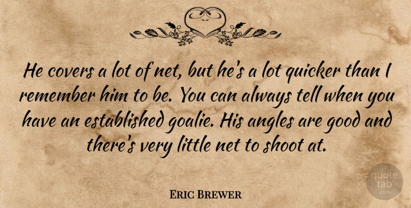 Eric Brewer Quote About Angles, Covers, Good, Net, Quicker: He Covers A Lot Of...