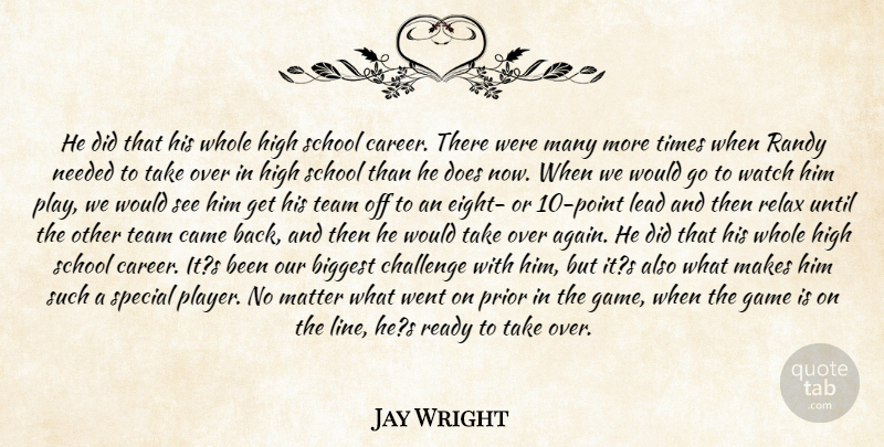 Jay Wright Quote About Biggest, Came, Challenge, Game, High: He Did That His Whole...