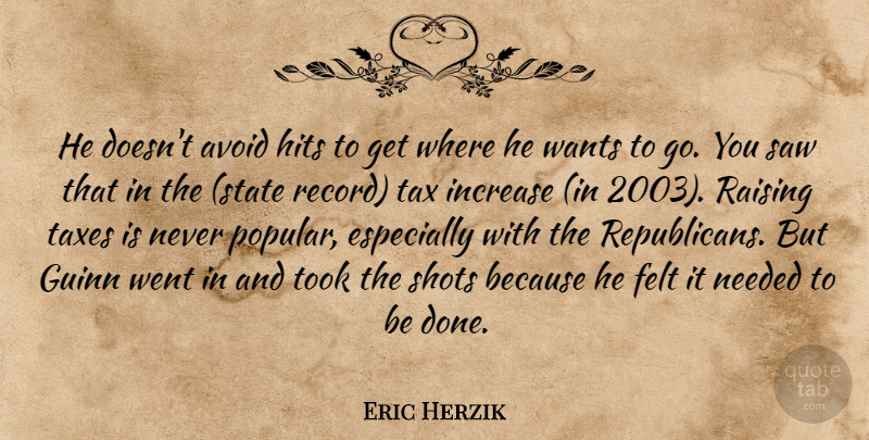 Eric Herzik Quote About Avoid, Felt, Hits, Increase, Needed: He Doesnt Avoid Hits To...