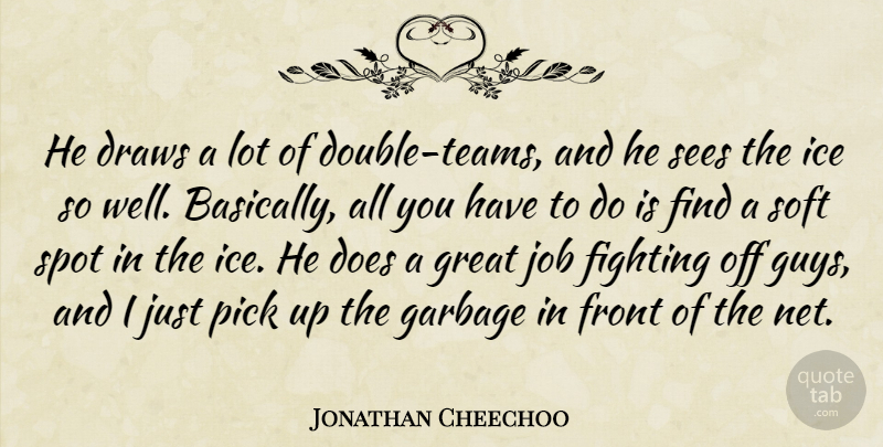 Jonathan Cheechoo Quote About Draws, Fighting, Front, Garbage, Great: He Draws A Lot Of...
