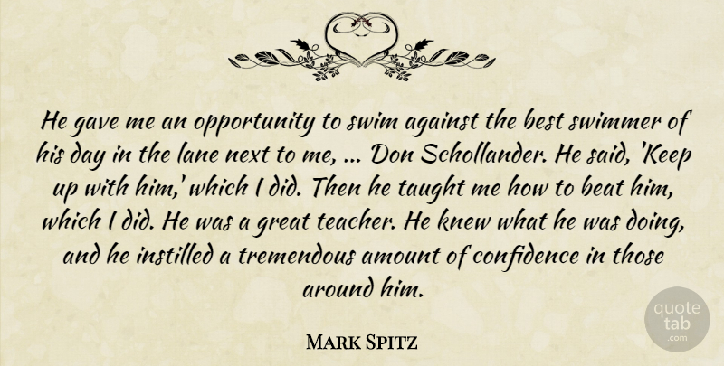 Mark Spitz Quote About Against, Amount, Beat, Best, Confidence: He Gave Me An Opportunity...