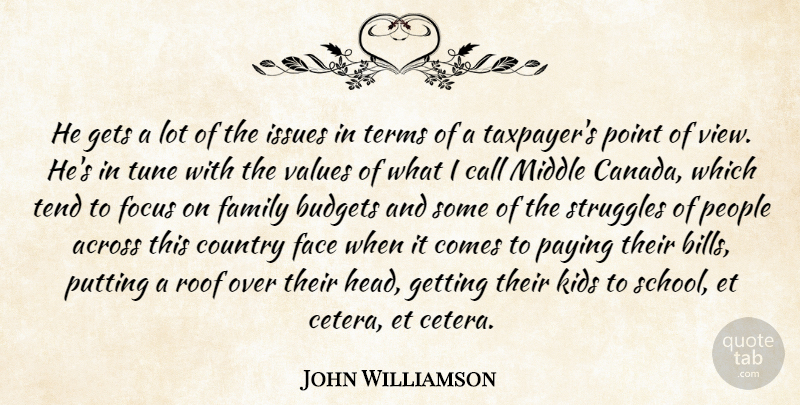 John Williamson Quote About Across, Budgets, Call, Country, Face: He Gets A Lot Of...