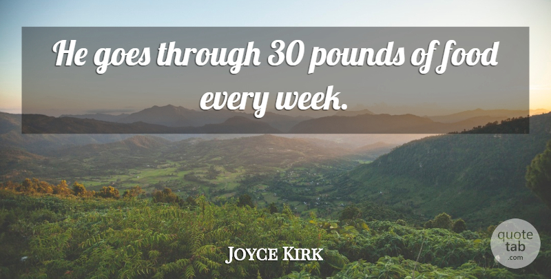 Joyce Kirk Quote About Food, Goes, Pounds: He Goes Through 30 Pounds...
