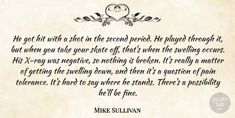 Mike Sullivan Quote About Hard, Hit, Matter, Pain, Played: He Got Hit With A...