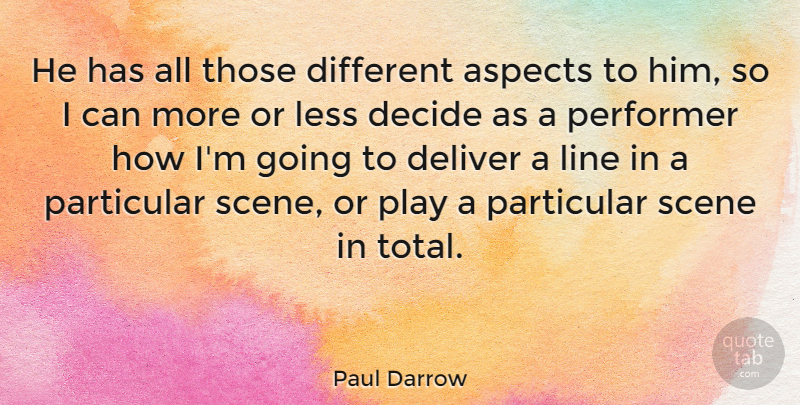 Paul Darrow Quote About Aspects, British Actor, Decide, Deliver, Less: He Has All Those Different...