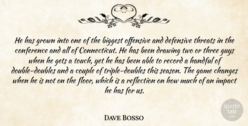 Dave Bosso Quote About Biggest, Changes, Conference, Couple, Defensive: He Has Grown Into One...