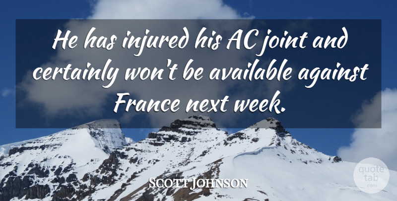 Scott Johnson Quote About Against, Available, Certainly, France, Injured: He Has Injured His Ac...