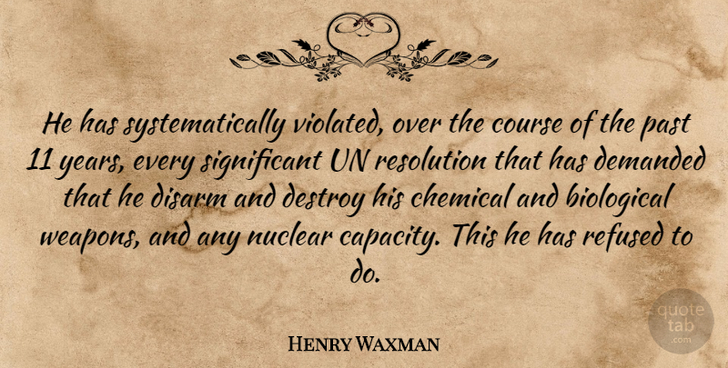 Henry Waxman Quote About Past, Wmd, Mass Destruction: He Has Systematically Violated Over...