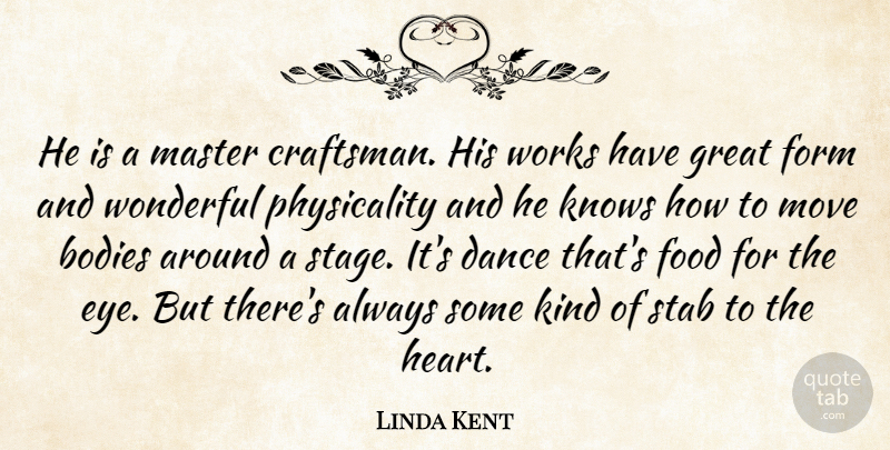 Linda Kent Quote About Bodies, Dance, Food, Form, Great: He Is A Master Craftsman...