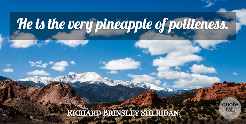 Richard Brinsley Sheridan Quote About Clever, Pineapples, Politeness: He Is The Very Pineapple...
