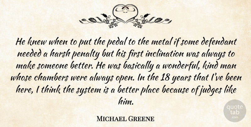 Michael Greene Quote About Basically, Chambers, Harsh, Judges, Knew: He Knew When To Put...