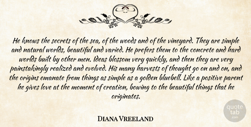 Diana Vreeland Quote About Beautiful, Blossom, Bowing, Built, Concrete: He Knows The Secrets Of...