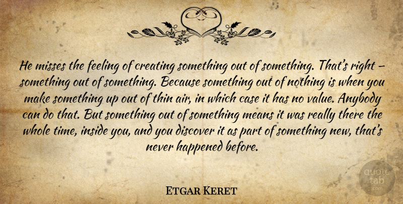Etgar Keret Quote About Mean, Air, Creating: He Misses The Feeling Of...