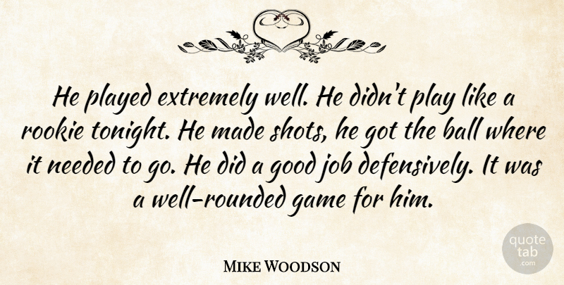 Mike Woodson Quote About Ball, Extremely, Game, Good, Job: He Played Extremely Well He...