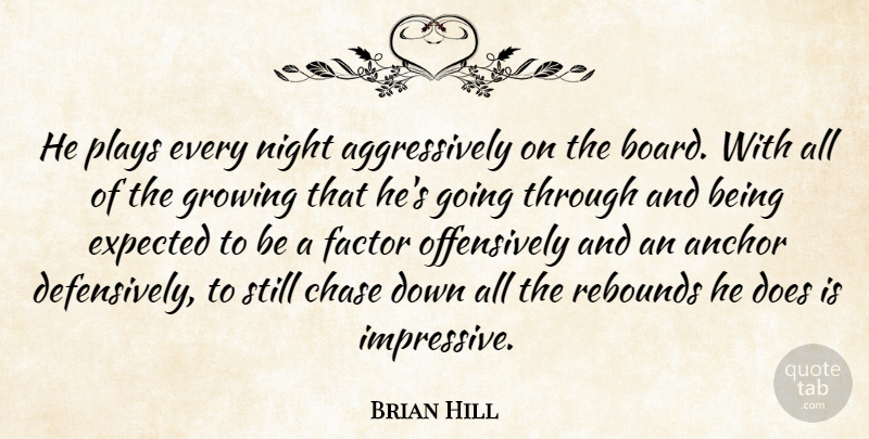 Brian Hill Quote About Anchor, Chase, Expected, Factor, Growing: He Plays Every Night Aggressively...