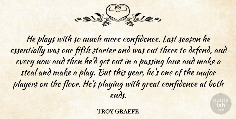Troy Graefe Quote About Both, Confidence, Fifth, Great, Lane: He Plays With So Much...