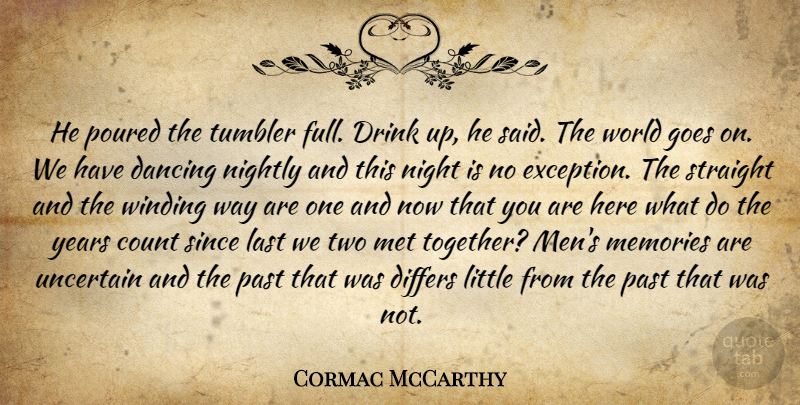 Cormac McCarthy Quote About Memories, Past, Night: He Poured The Tumbler Full...