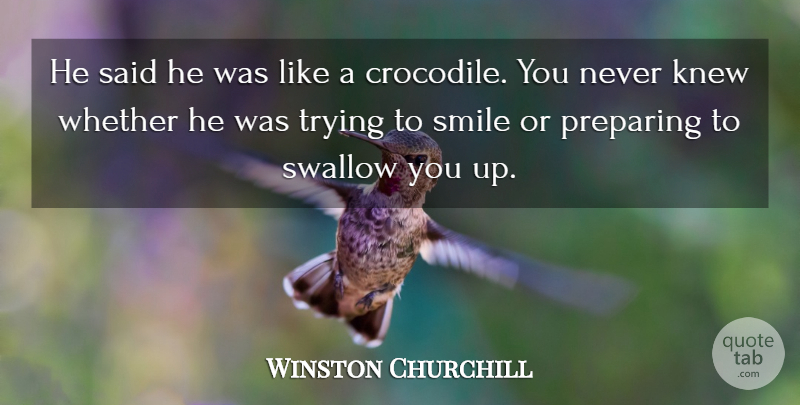Winston Churchill Quote About Knew, Preparing, Smile, Swallow, Trying: He Said He Was Like...
