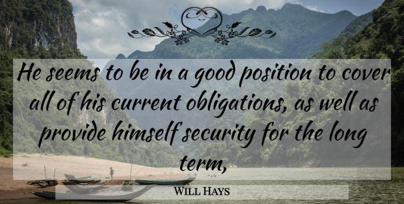 Will Hays Quote About Cover, Current, Good, Himself, Position: He Seems To Be In...